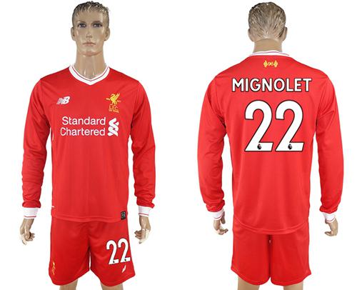 Liverpool #22 Mignolet Home Long Sleeves Soccer Club Jersey - Click Image to Close